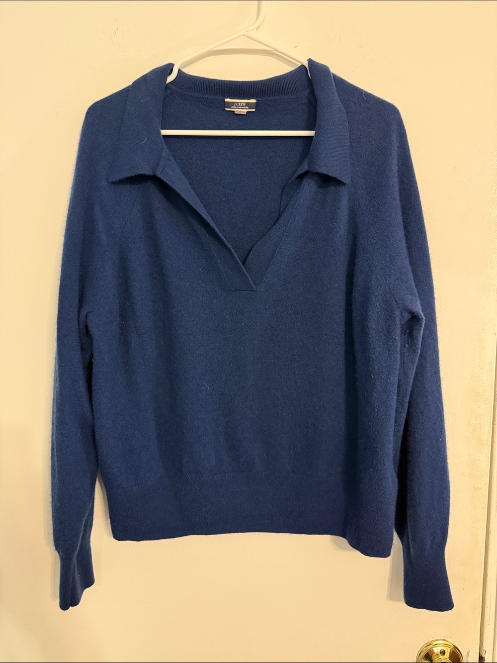 J. Crew 100% cashmere Navy Collared V-Neck Pullover Sweater